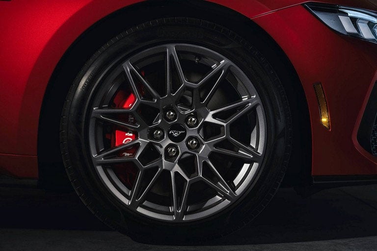 2024 Ford Mustang® model with a close-up of a wheel and brake caliper | Jordan Ford in Mishawaka IN